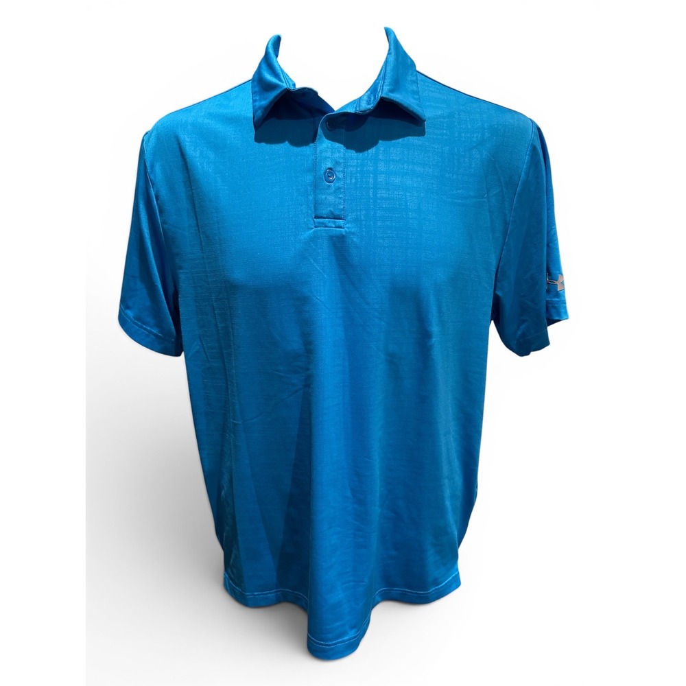 Under Armour Mens HeatGear Loose Fit Performance Polo Shirt Blue Large Textured